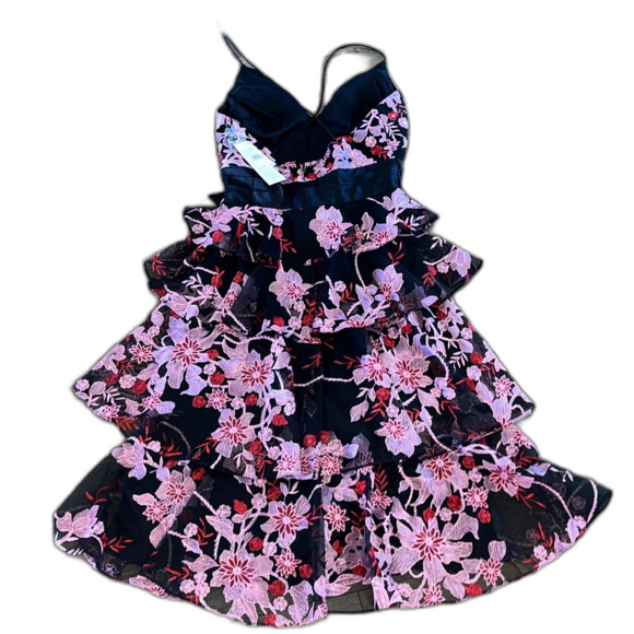 NWT Aidan Mattox Embroidered Ruffle Halter Short Dress Women's 10 Multicolor - Picture 2 of 10